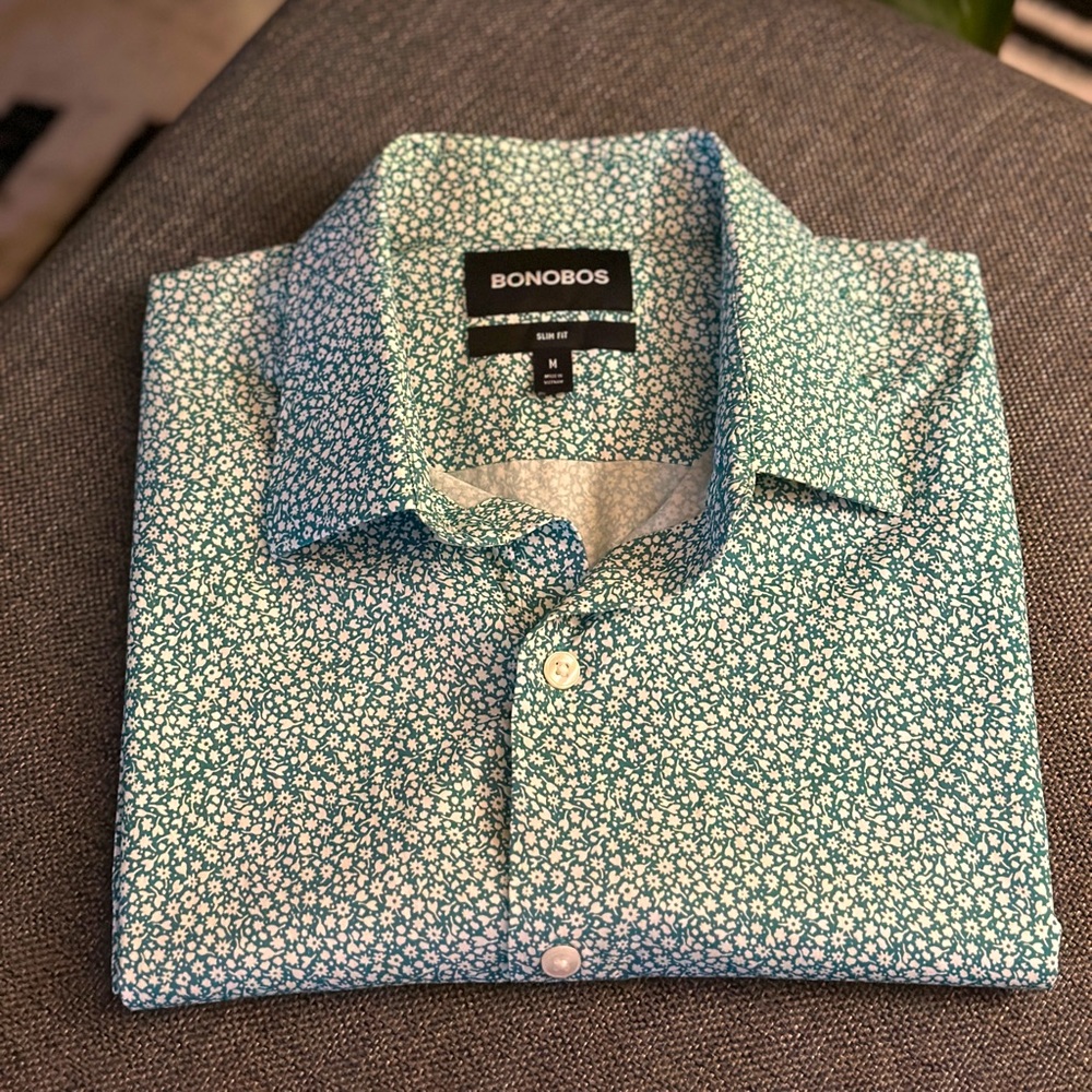 Bonobos Green and White Patterned Casual Shirt